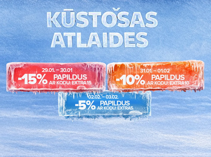 Noslēdzošās izpārdošanas pēdējās dienas! Saņem papildu atlaides ar kodiem EXTRA15, EXTRA10 un EXTRA5. Pasteidzies iepirkties!